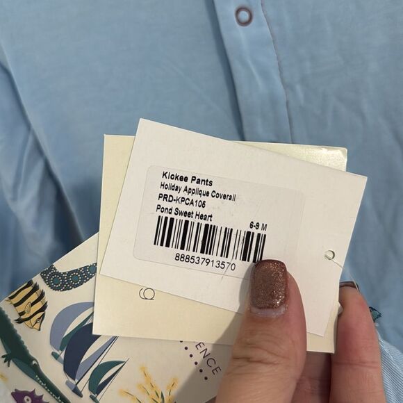 NWT- Kickee pants-bamboo soft blue and red sweet heart one-piece-Size 6-9months - Picture 3 of 7